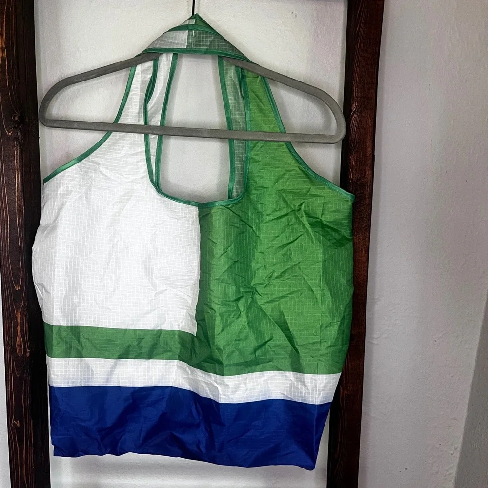 Tory Birch Sport Colorblock Ripstop Nylon Reusable Tote Bag Green White Navy